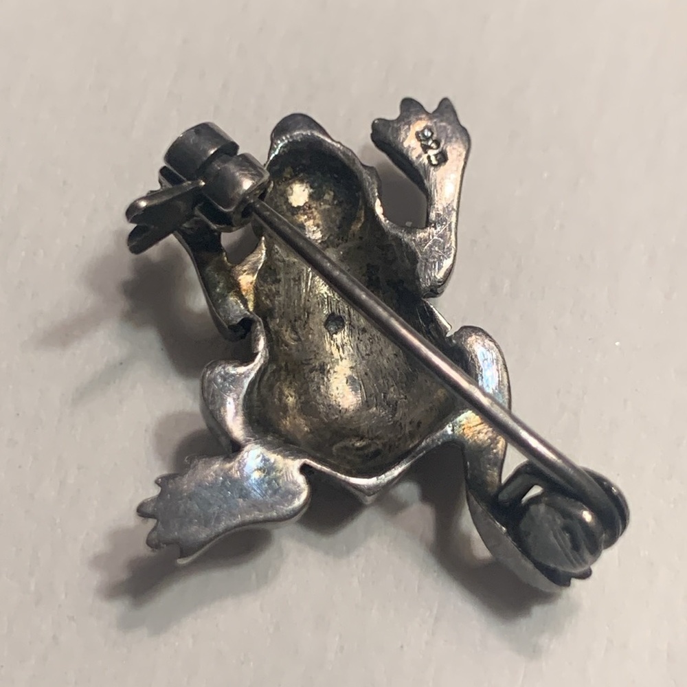 STERLING SILVER MARCASITE FROG BROOCH PIN - Picture 4 of 8